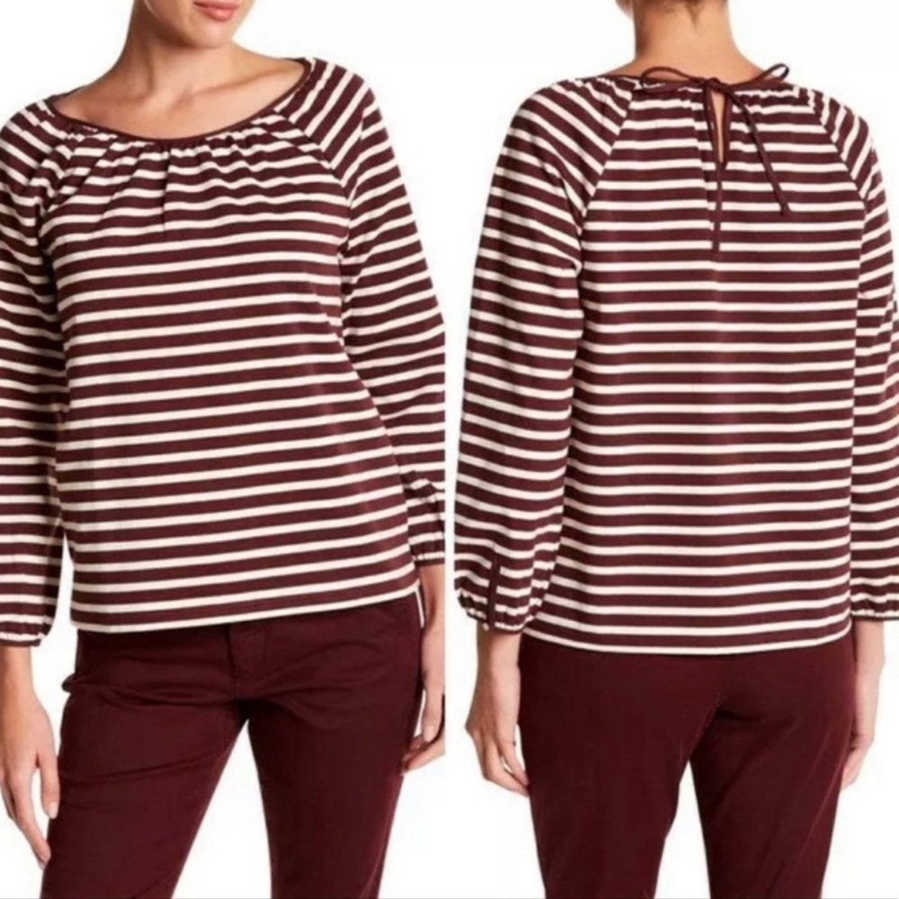 J. Crew | Striped Boxy Peasant Top Brown White Cotton Size Medium
